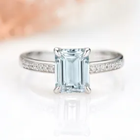 Ava Emerald Cut Aquamarine Ring- 925 Sterling Silver