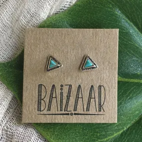 Baizaar - Sterling Silver Turquoise Triangle Stud Earring