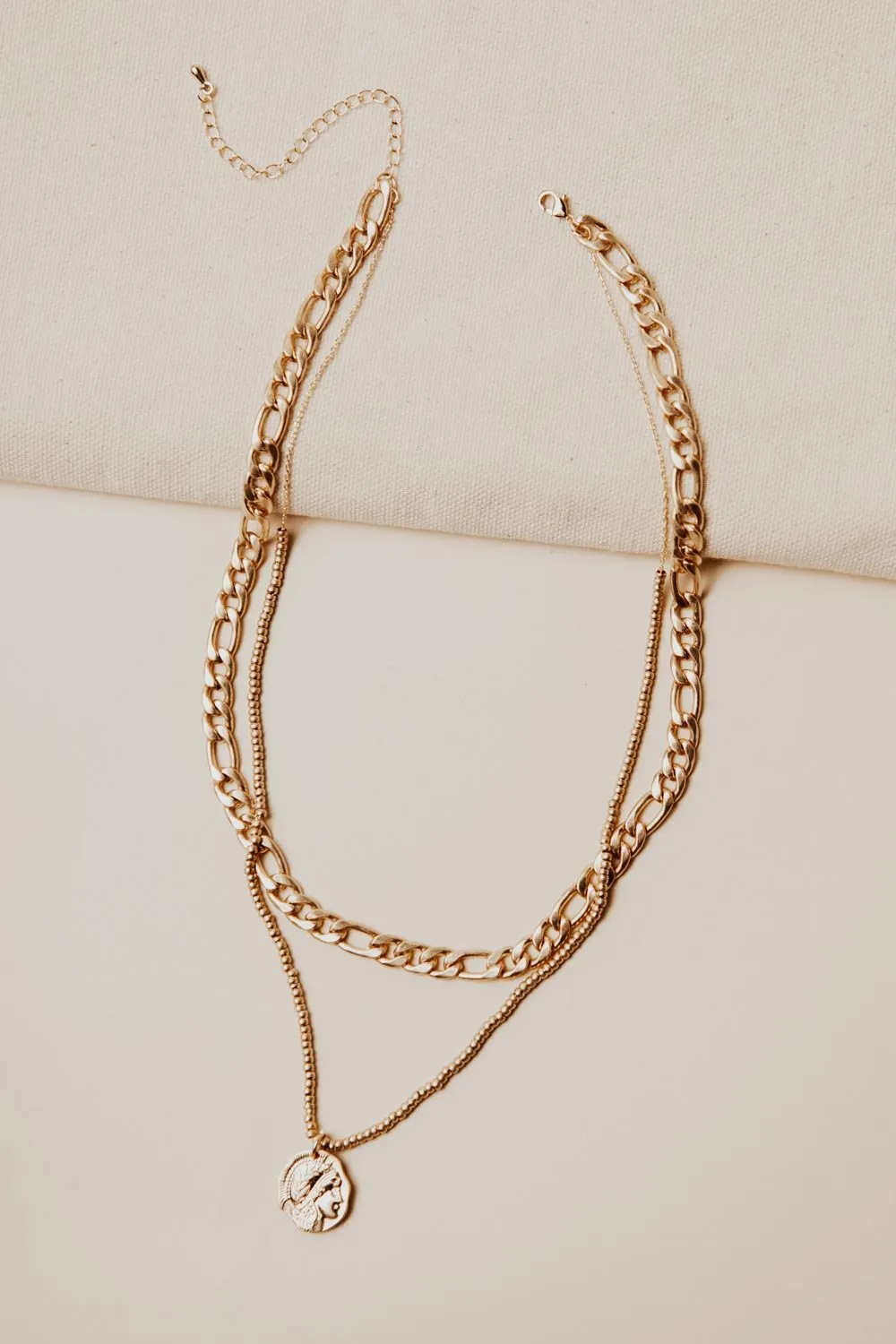 Beaded Gold Coin Chain Necklace