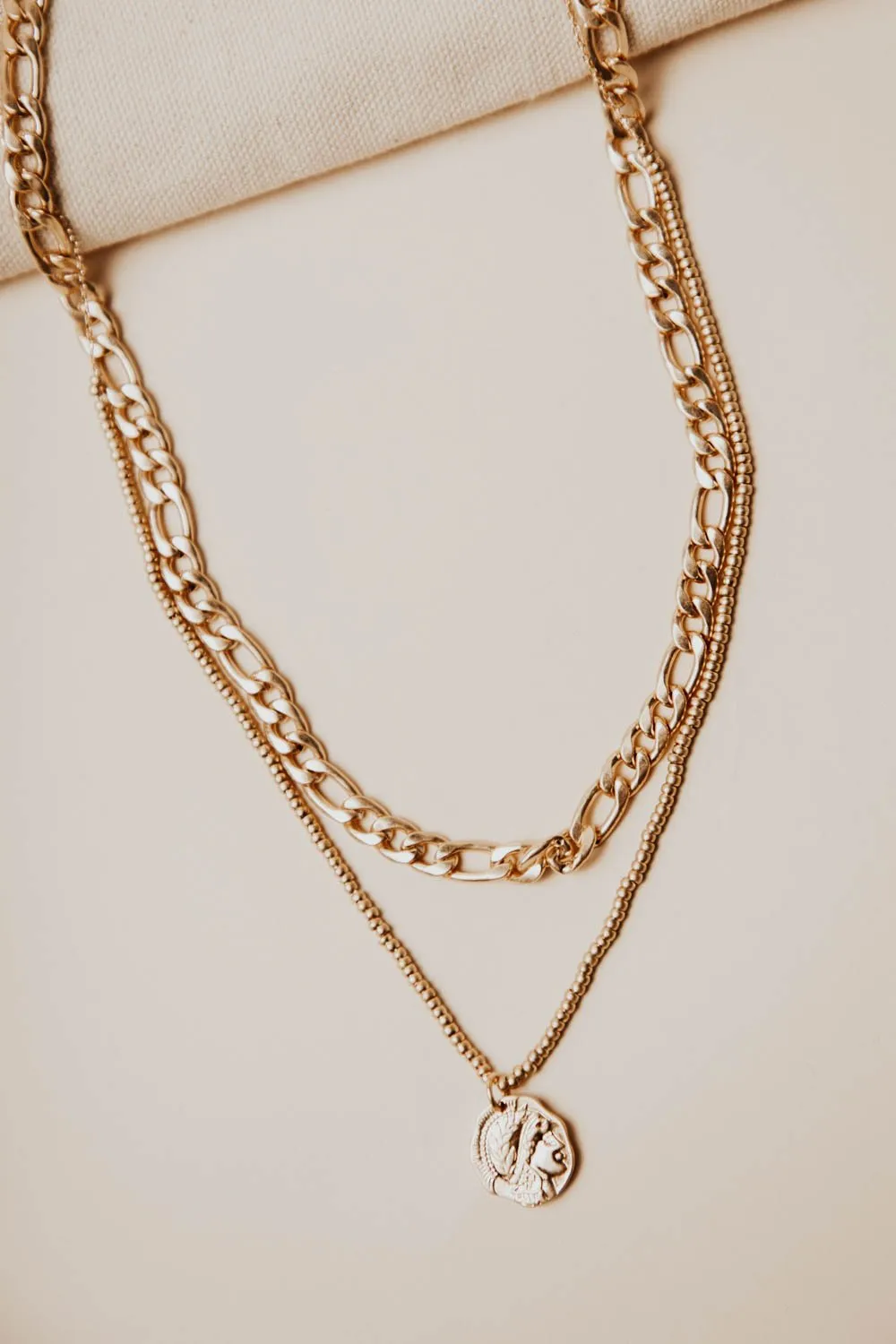 Beaded Gold Coin Chain Necklace