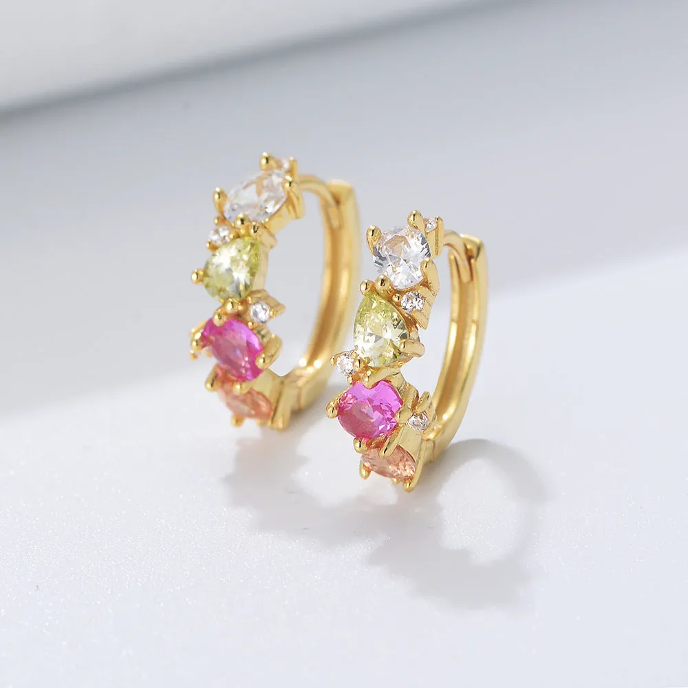 Beading Colourful Zircon Silver Hoop Earrings for Women