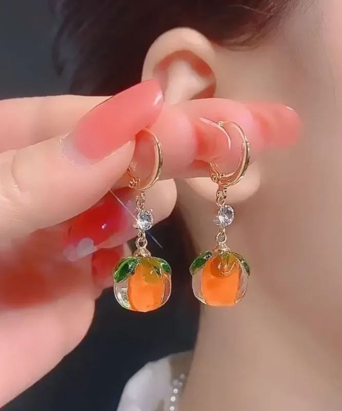 Beautiful Orange Alloy Inlaid Zircon Crystal Drop Earrings LY9215