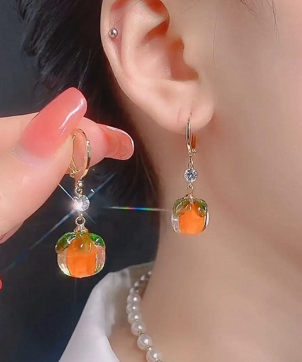 Beautiful Orange Alloy Inlaid Zircon Crystal Drop Earrings LY9215