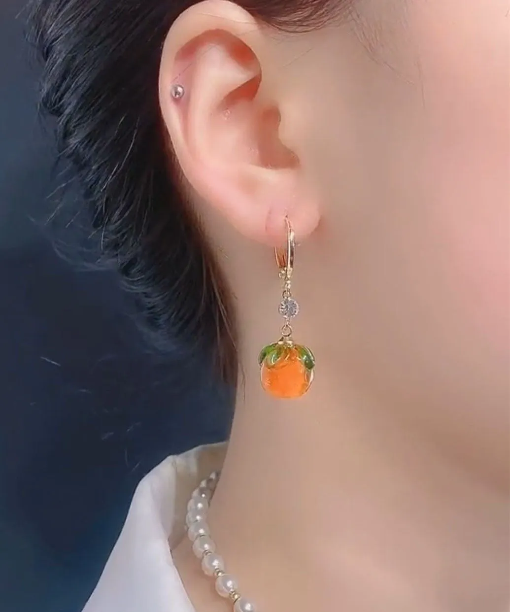 Beautiful Orange Alloy Inlaid Zircon Crystal Drop Earrings LY9215