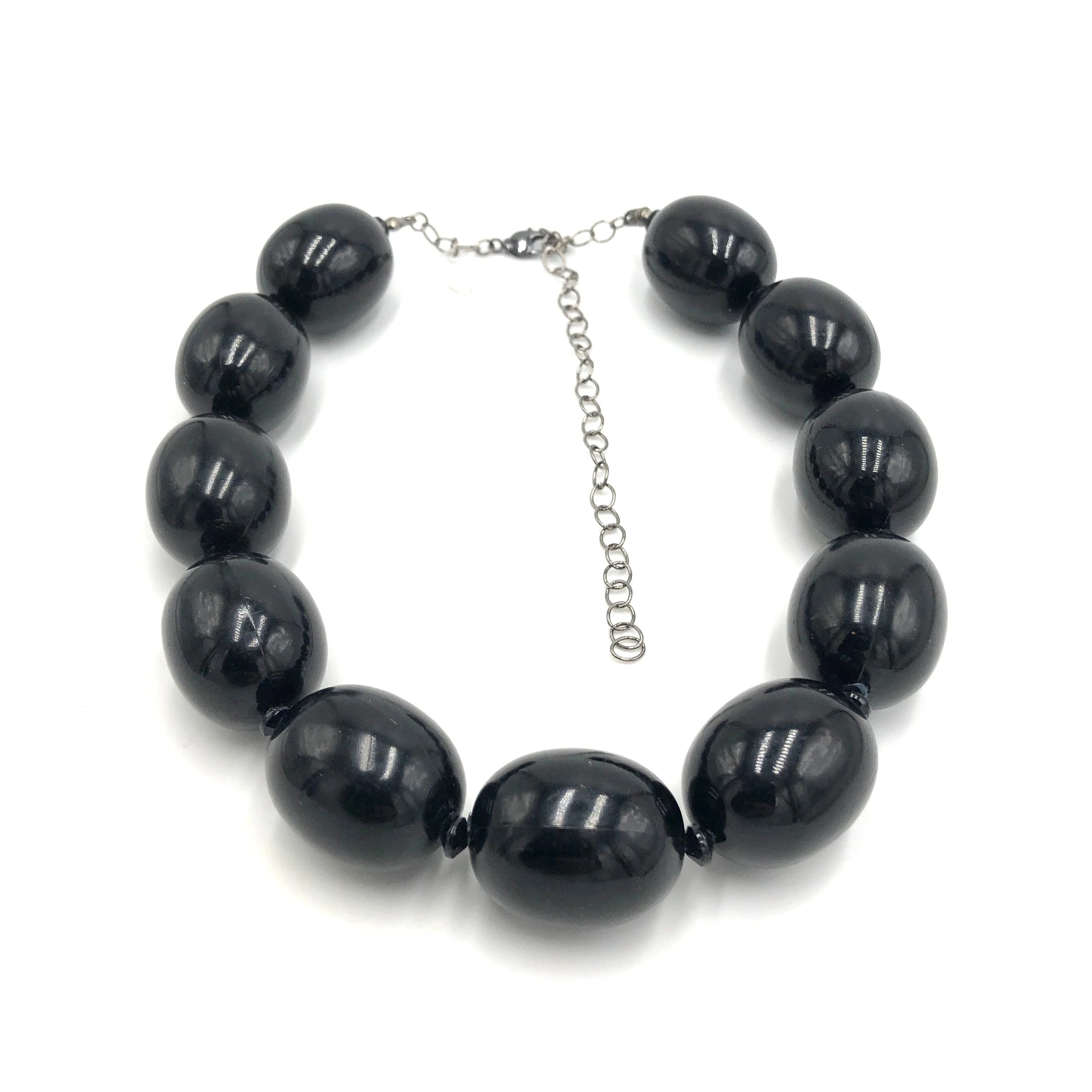 Black Chunk Oval-Bead Marco Necklace