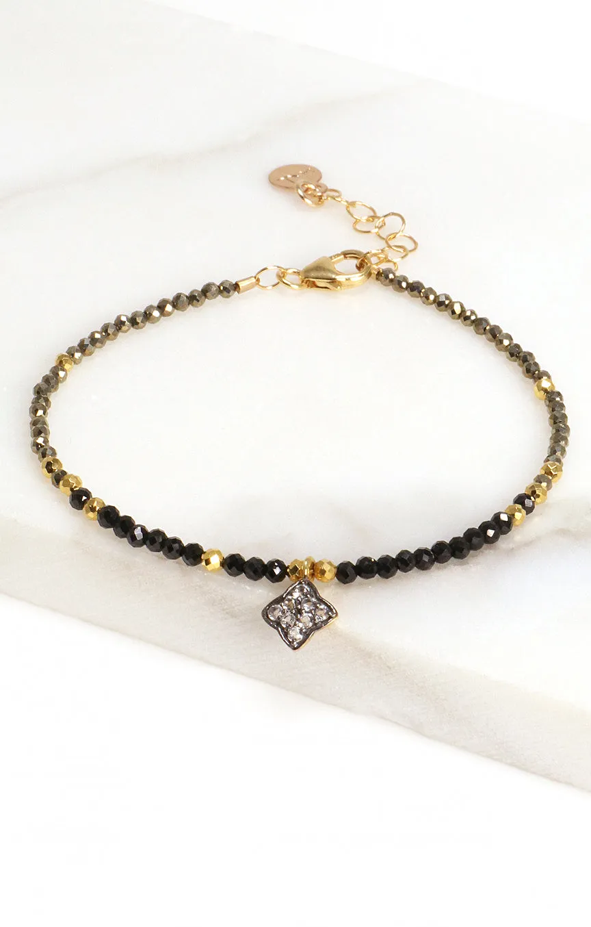 Black Spinel Pyrite Charm Bracelet