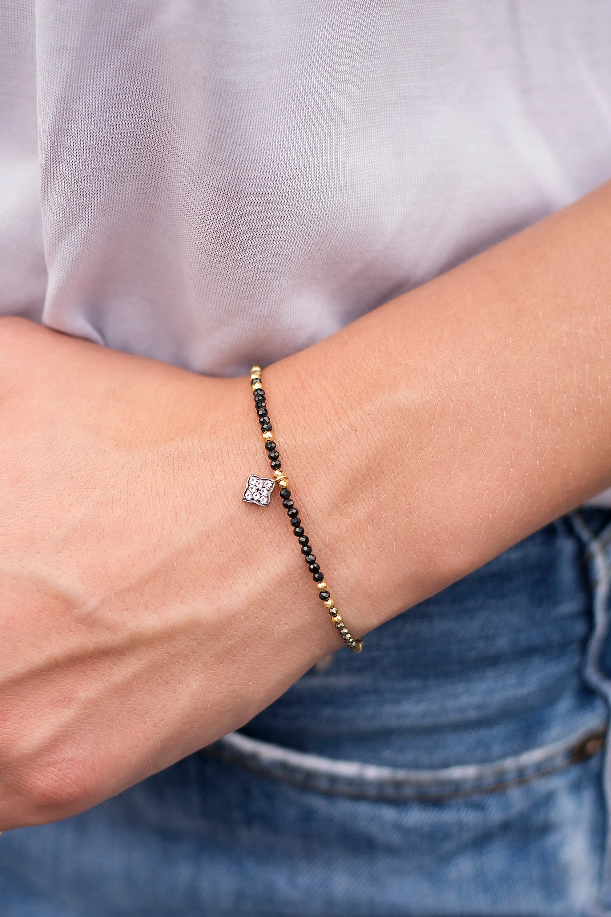 Black Spinel Pyrite Charm Bracelet