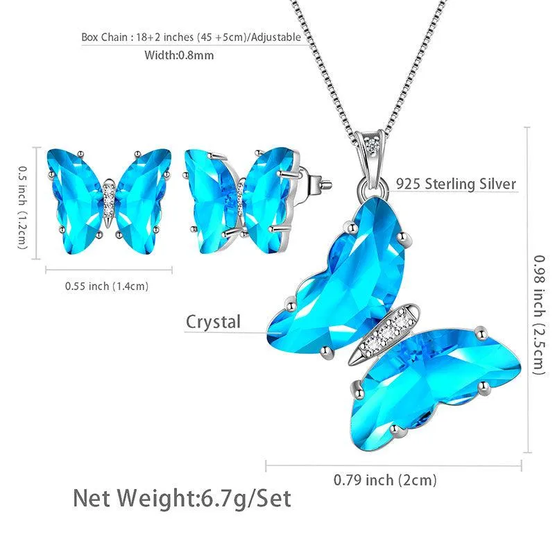 Blue Butterfly Jewelry Set 3PCS March Aquamarine Birthstone Women Girls Birthday Gifts