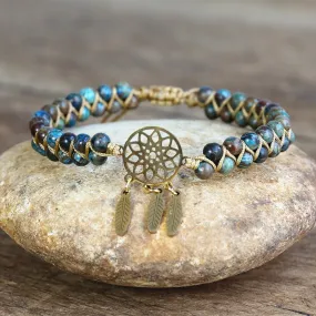 Blue Crazy Lace Agates Dream Catcher Charm Bracelets