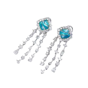 Blue Enamel Zircon Tassels Drop Earrings