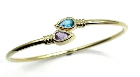 Blue Topaz and Amethyst Bypass Bangle Bracelet