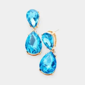 Blue Zircon Crystal Double Teardrop Earrings