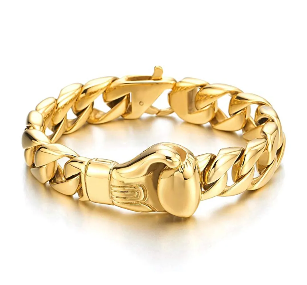 Boxing Bracelet Gold Color Cuban Link Bracelet Boxing Glove Bracelet Curb Chain Bracelet Boxing Jewelry 8.5in