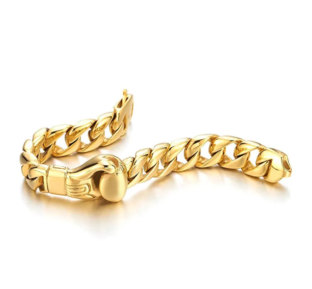 Boxing Bracelet Gold Color Cuban Link Bracelet Boxing Glove Bracelet Curb Chain Bracelet Boxing Jewelry 8.5in