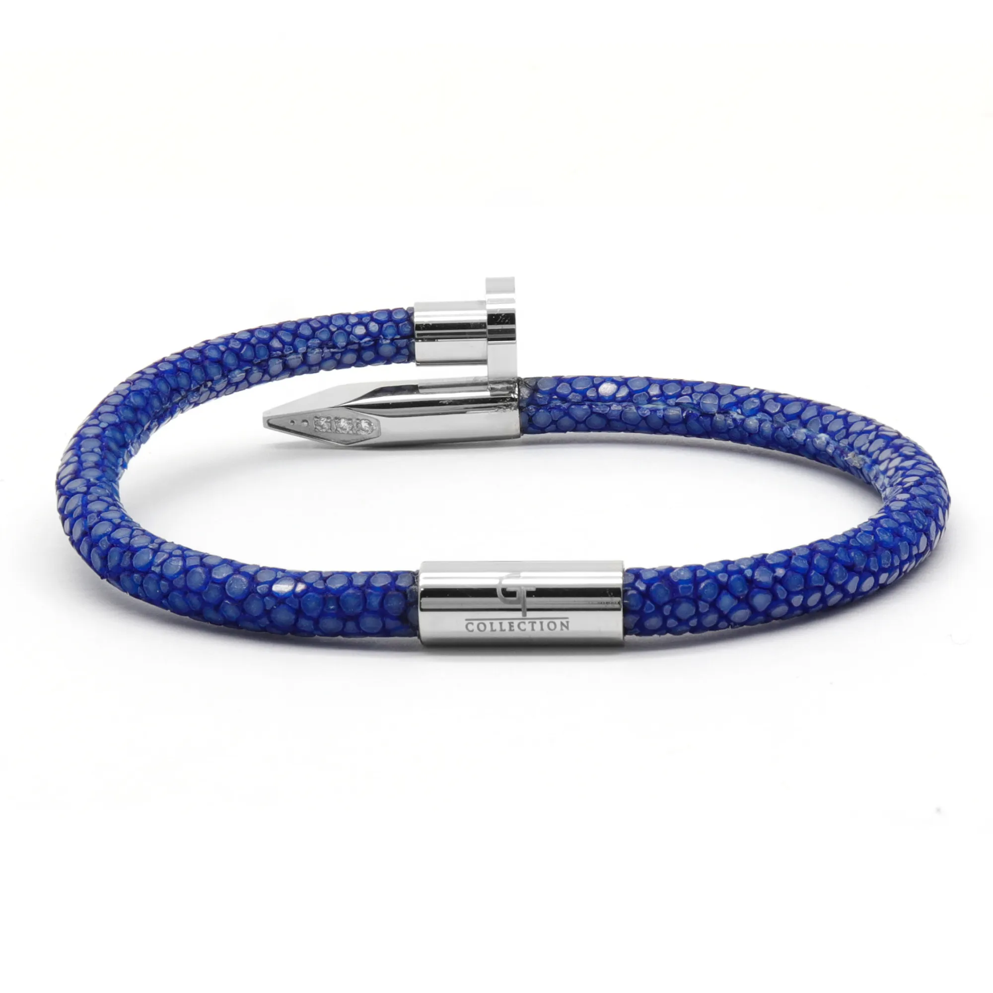 Bracelet - Blue Leather with Silver Nail and Zircon