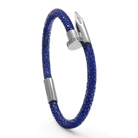 Bracelet - Blue Leather with Silver Nail and Zircon