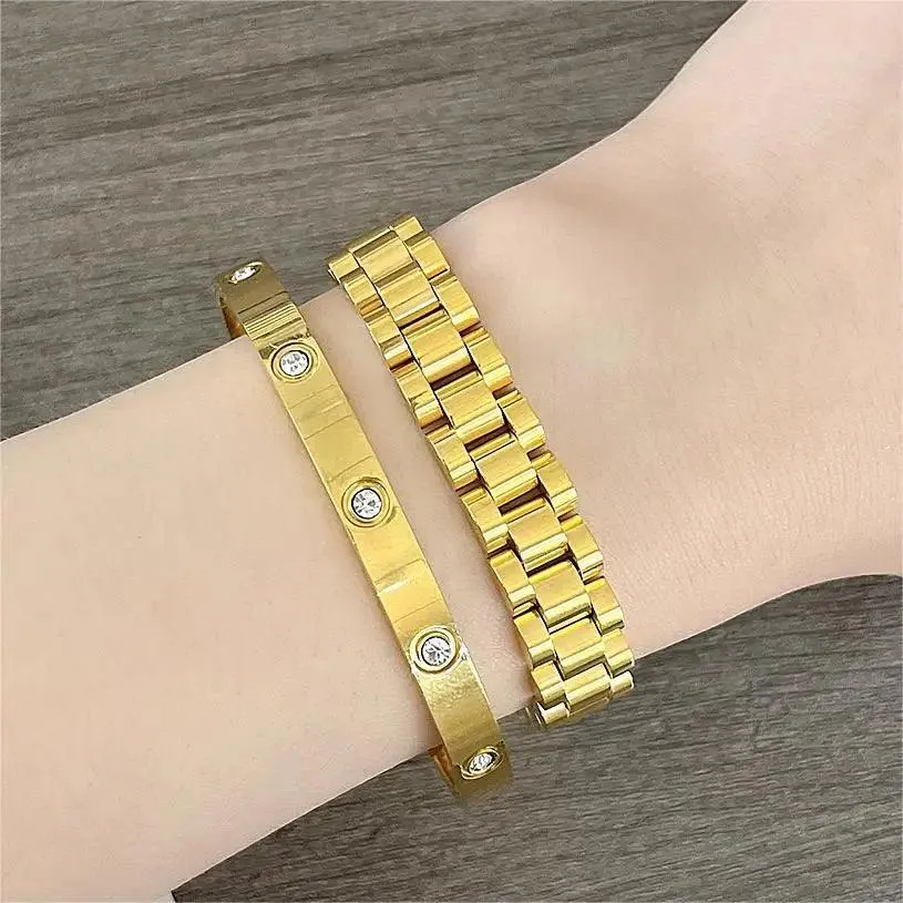 Bracelets Charm Jewelry - Golden Plated - Wide Opening Bangles - Roman Numeral - TSJ22