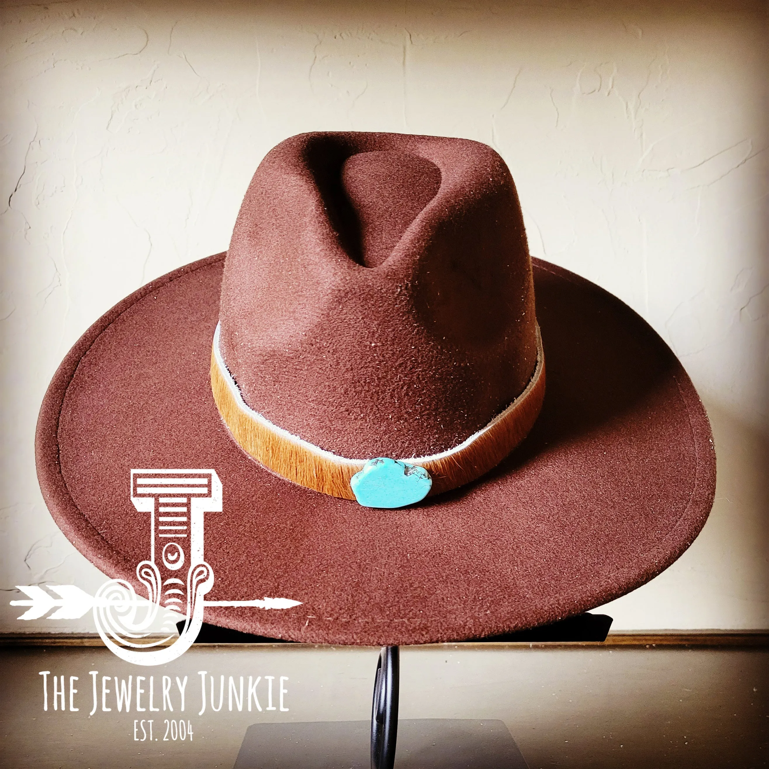 Brown Hide Turquoise Slab Leather Band   Choice of Boho Hat 985s