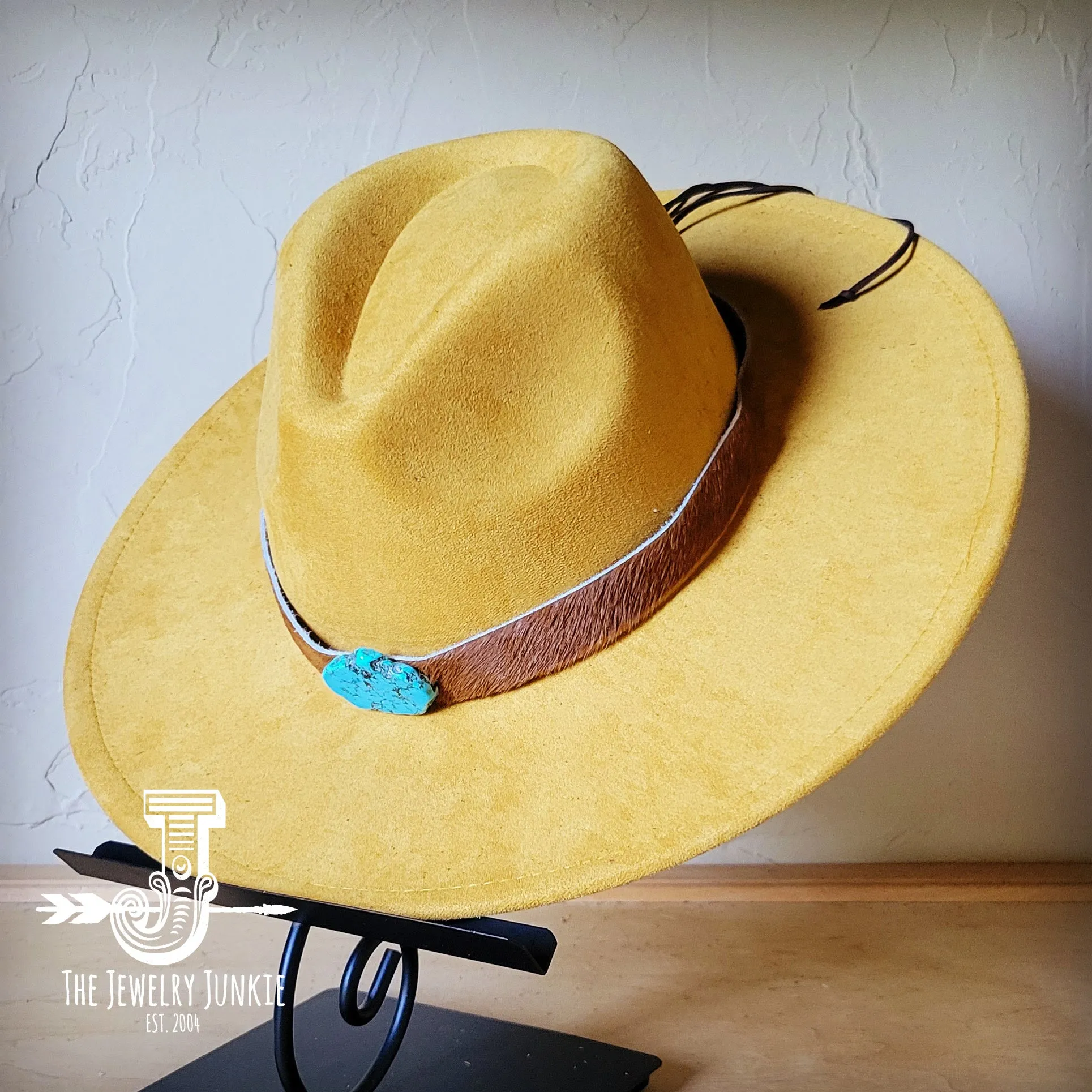 Brown Hide Turquoise Slab Leather Band   Choice of Boho Hat 985s