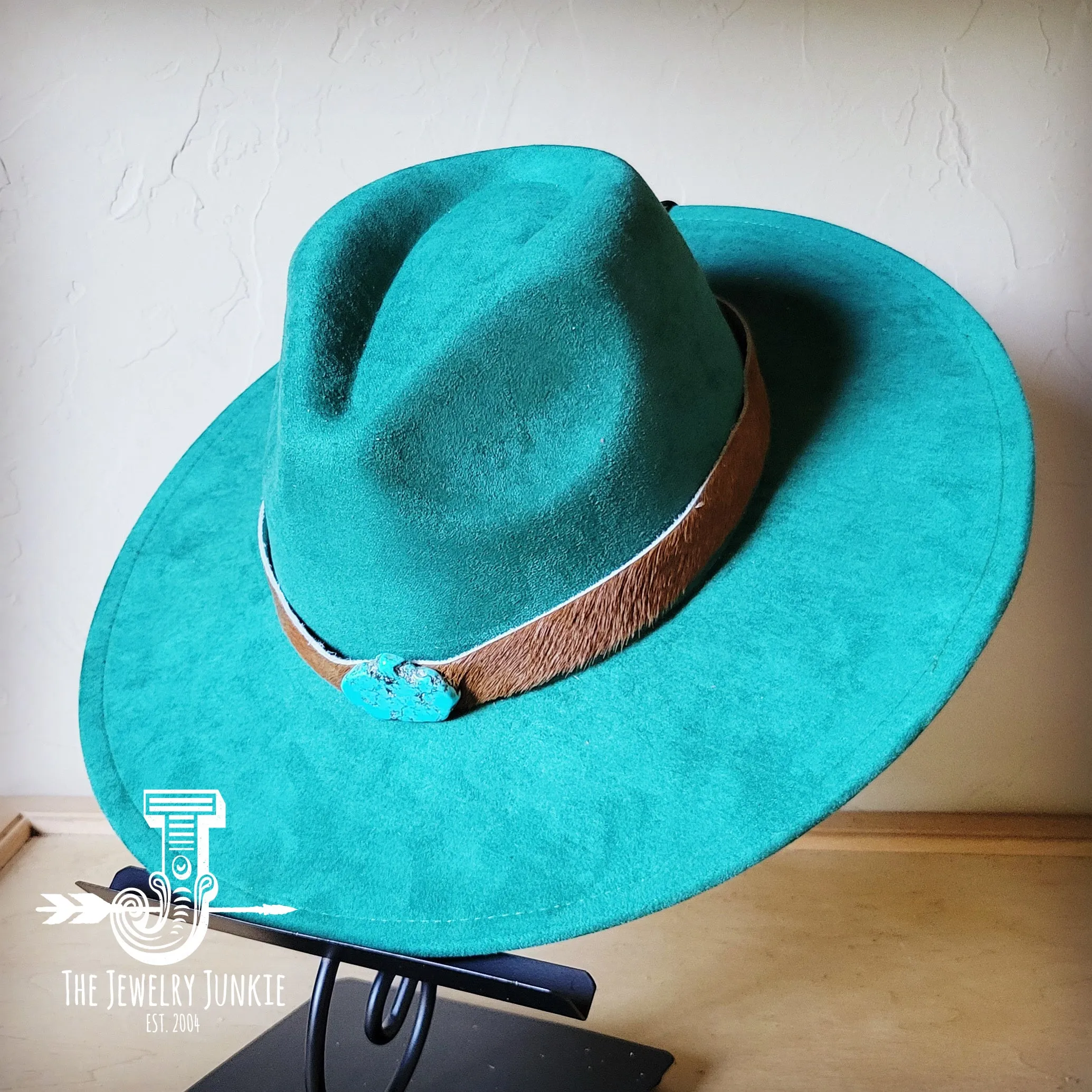 Brown Hide Turquoise Slab Leather Band   Choice of Boho Hat 985s