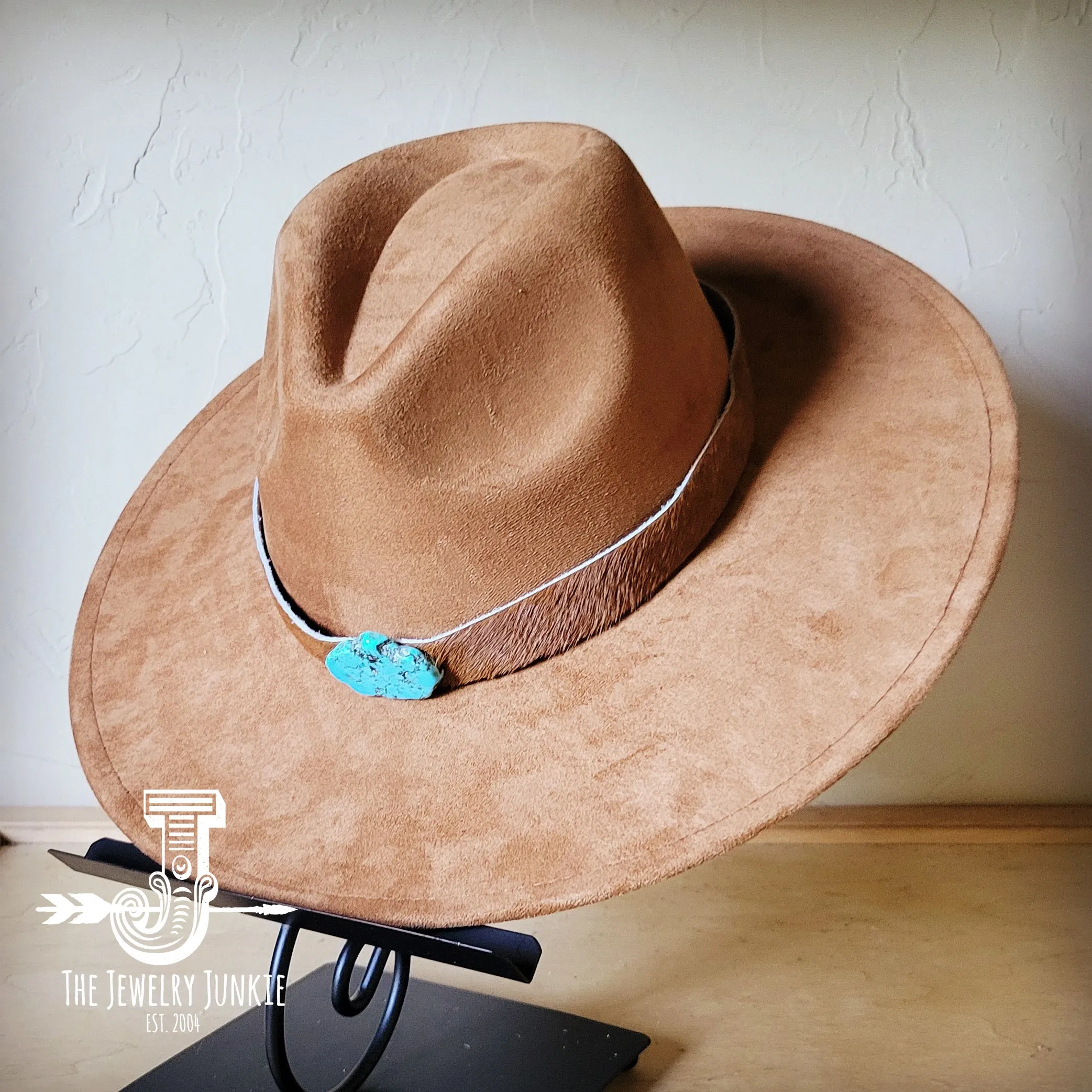 Brown Hide Turquoise Slab Leather Band   Choice of Boho Hat 985s