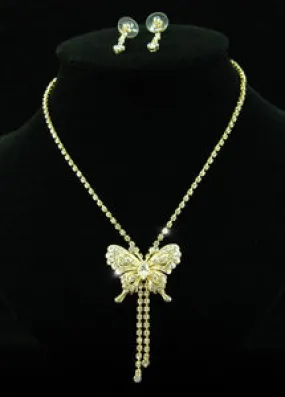 Butterfly Crystal Gold Plated Necklace Earrings Set XS1064