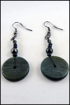 Button Style Wood Bead Drop Earrings