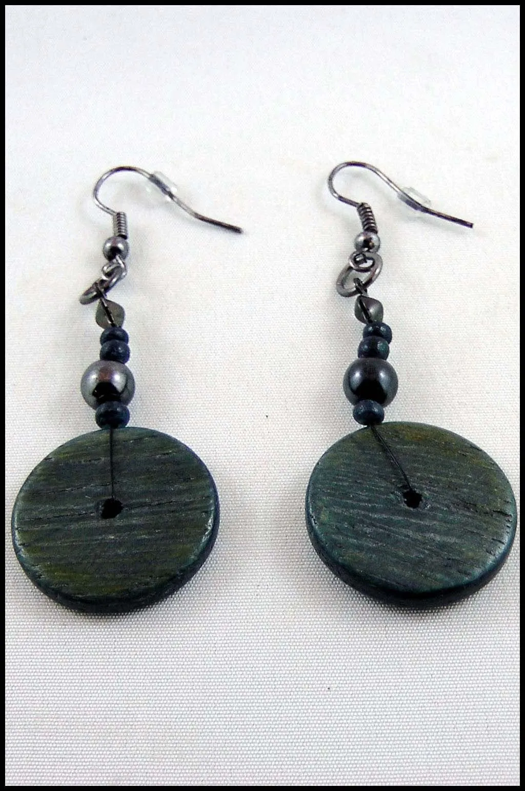 Button Style Wood Bead Drop Earrings