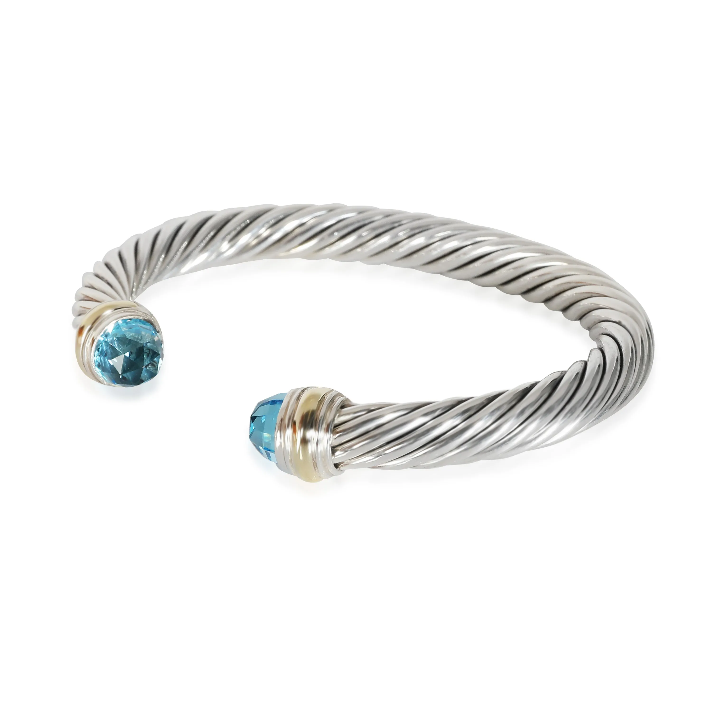 Cable Blue Topaz Bracelet in 14k Yellow Gold/Sterling Silver