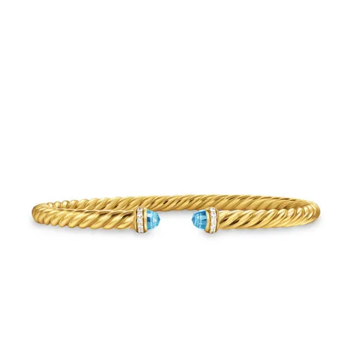 Cablespira Flex Bracelet in 18K Yellow Gold with Blue Topaz and Diamonds, 4mm, Size Medium