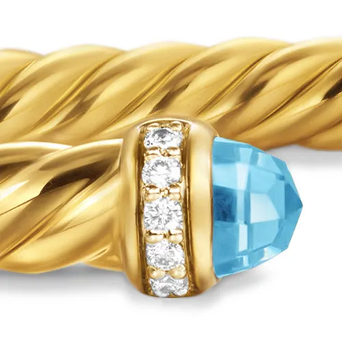 Cablespira Flex Bracelet in 18K Yellow Gold with Blue Topaz and Diamonds, 4mm, Size Medium