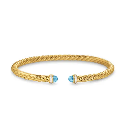 Cablespira Flex Bracelet in 18K Yellow Gold with Blue Topaz and Diamonds, 4mm, Size Medium