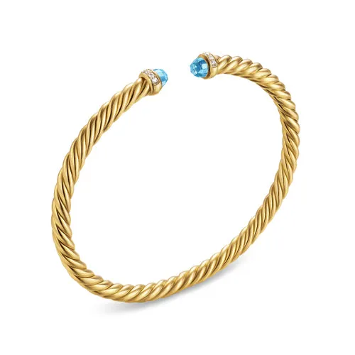 Cablespira Flex Bracelet in 18K Yellow Gold with Blue Topaz and Diamonds, 4mm, Size Medium