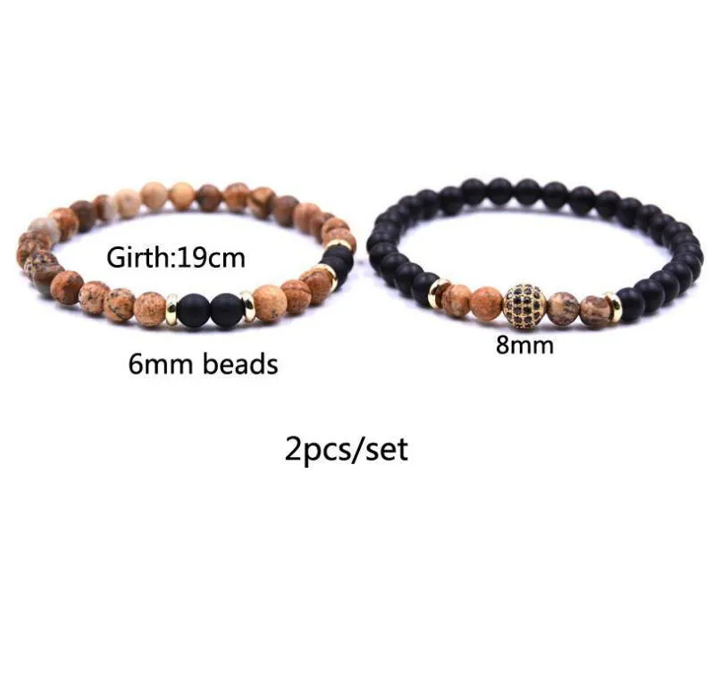 Chic Natural Stone Bracelet Set with Sparkling Zircon Charms