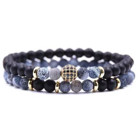 Chic Natural Stone Bracelet Set with Sparkling Zircon Charms