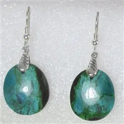 Chrysocolla Gemstone Designer Cut Drop Earrings Rare Parrot  Wing