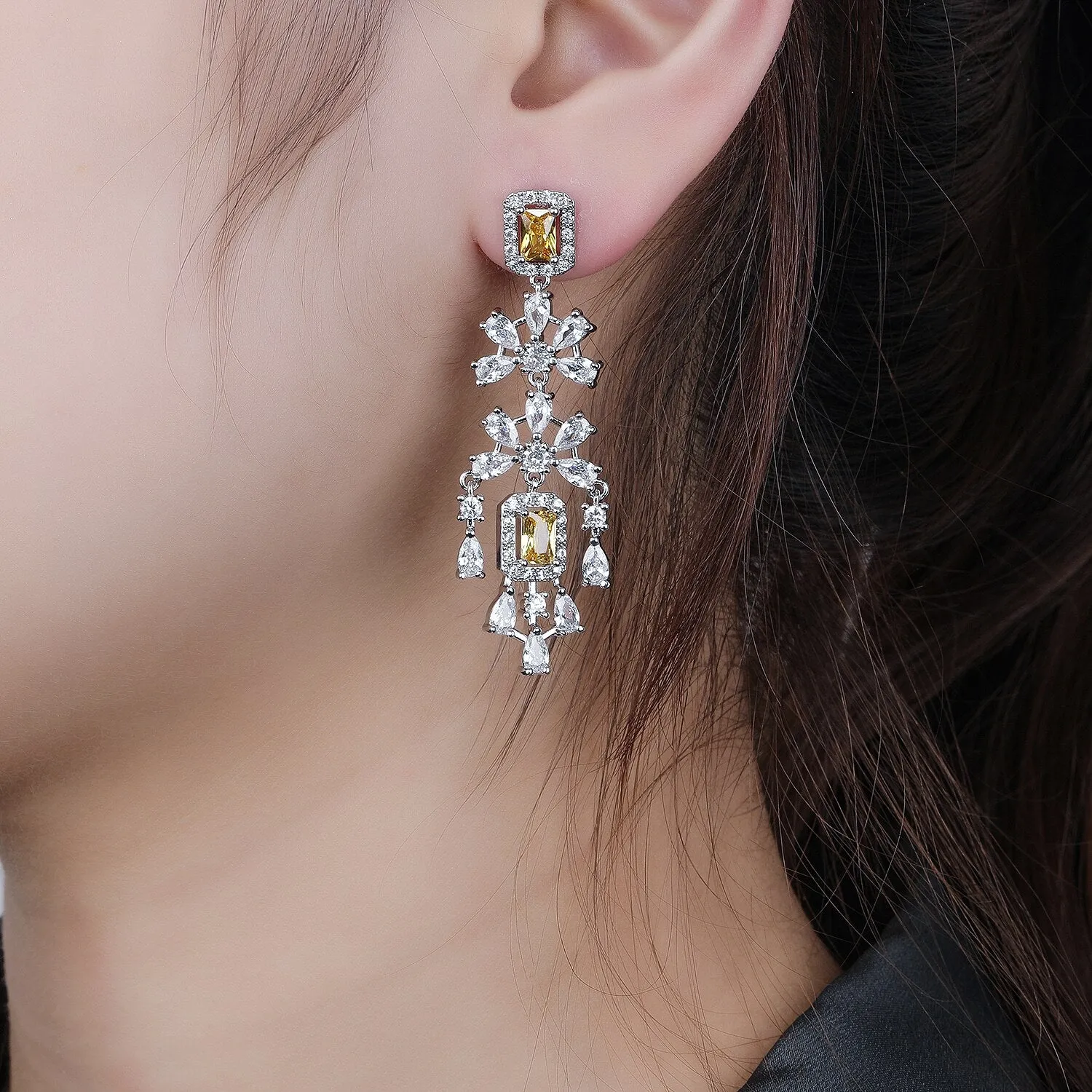 Classic Cubic Zircon CZ Royal Earrings for Wedding, Crystals Dangle Earring for Bride, Women Girl Birthday Party Jewelry CE11372