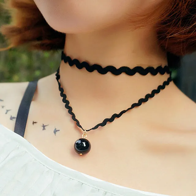 Clavicle kolye New Hot Men Short Vintage Punk Lace Leather Crystal Tattoo Necklace Gothic Bijoux Pendants Women Jewelry Choker