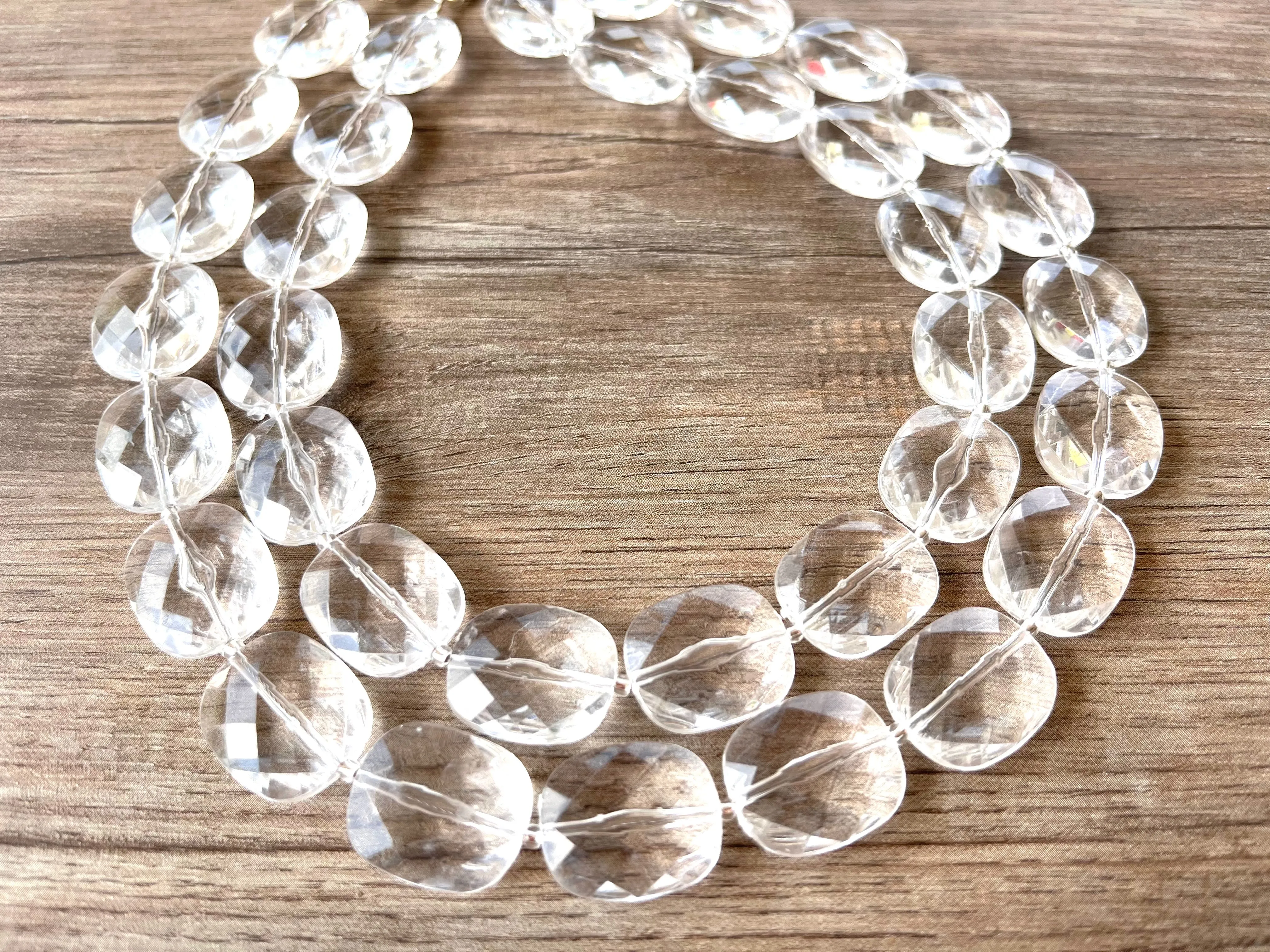 Clear Acrylic Beaded Multi Strand Chunky Statement Necklace - Elizabeth