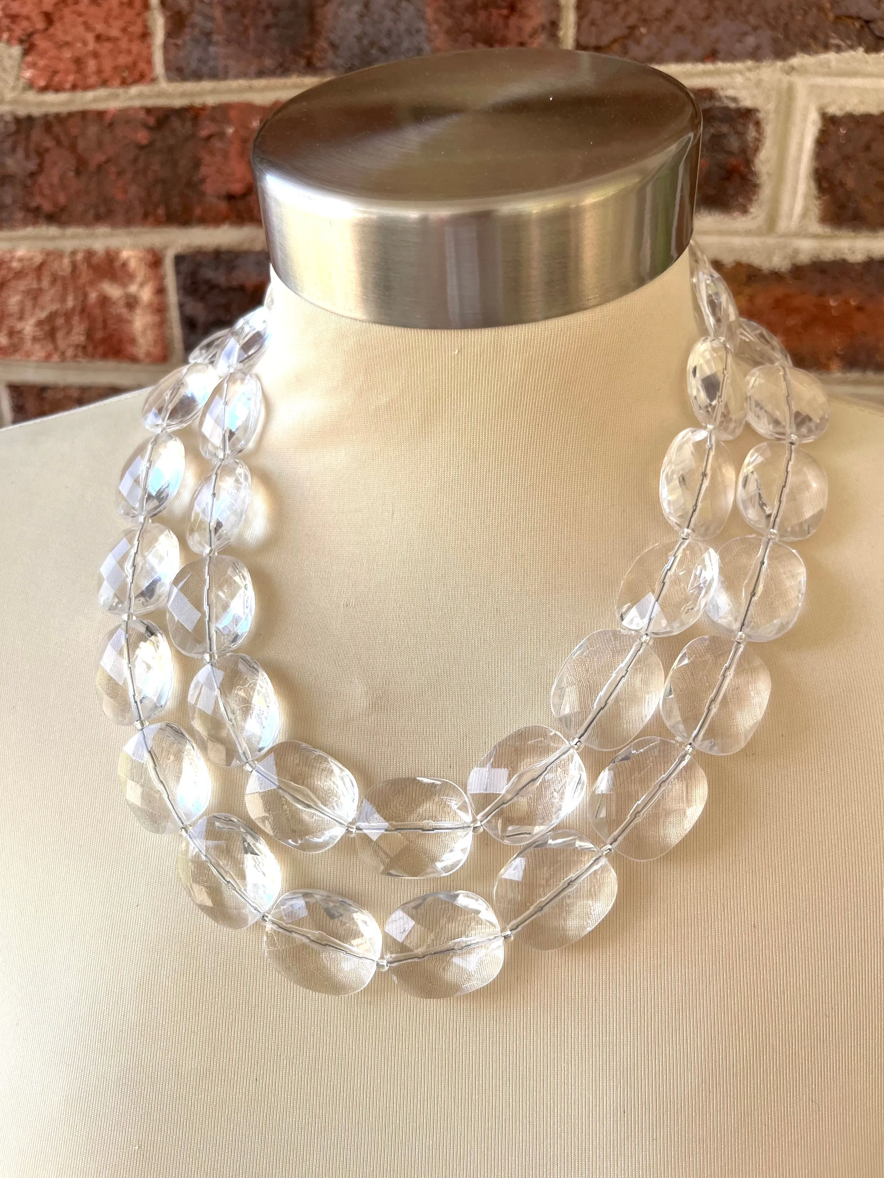 Clear Acrylic Beaded Multi Strand Chunky Statement Necklace - Elizabeth