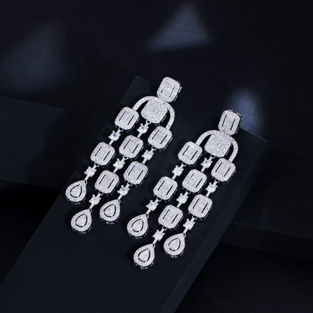 Clear Tassels Cubic Zircon  assels CZ Square Earrings,CZ Dangle Earring for Wedding, Women Dinner Accessories Jewelry SZE0425