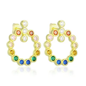 Coloured Zircon Circle Sterling Silver Stud Earrings