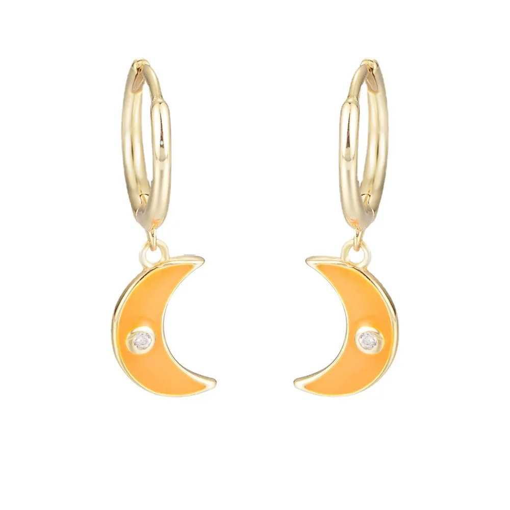 Colourful Moon with Zircon Silver Drop Earrings for Women