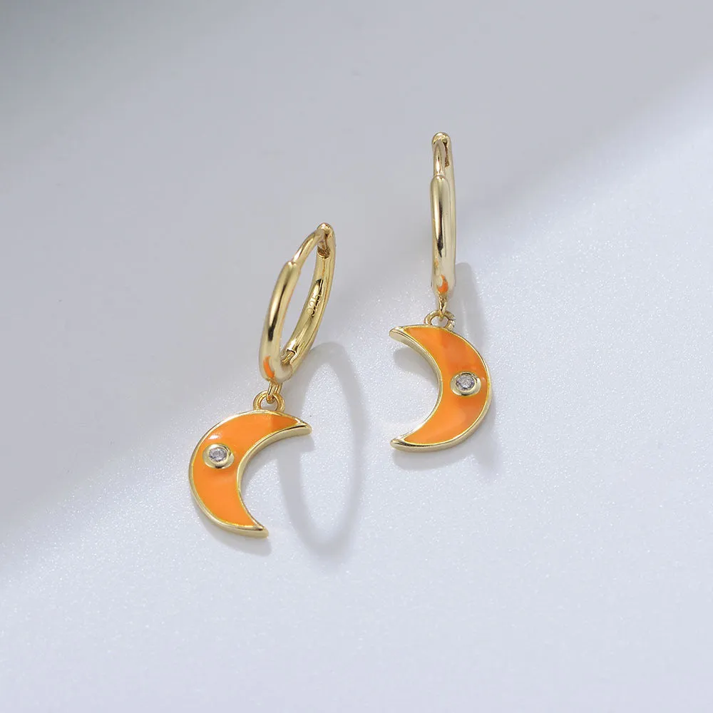 Colourful Moon with Zircon Silver Drop Earrings for Women