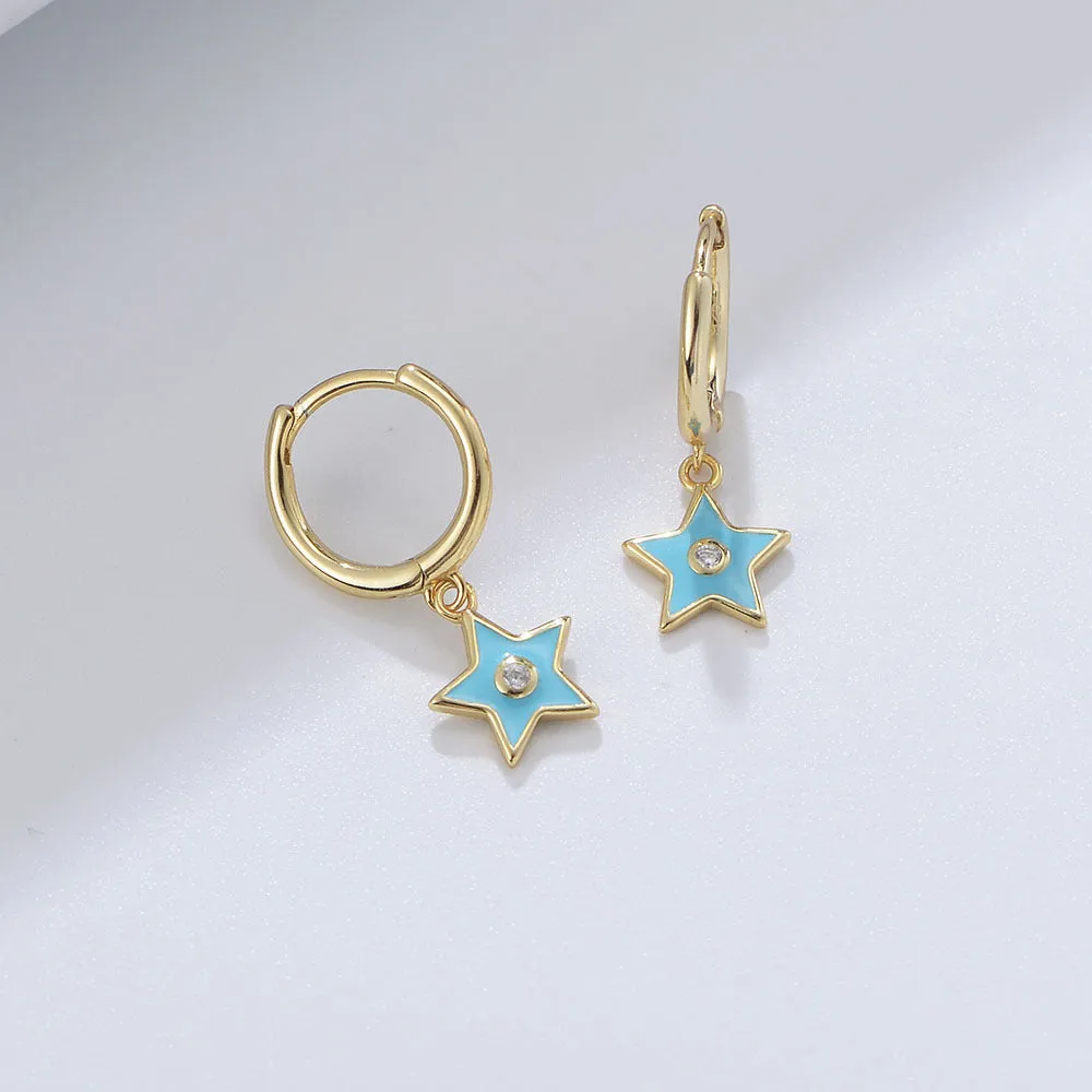 Colourful Star with Zircon Silver Drop Earrings for Women