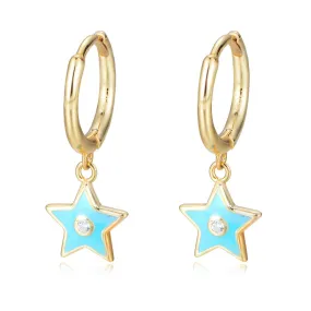 Colourful Star with Zircon Silver Drop Earrings for Women