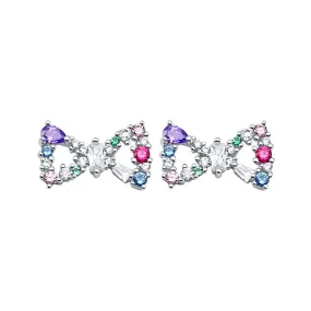 Colourful Zircon Bow Silver Studs Earrings for Women