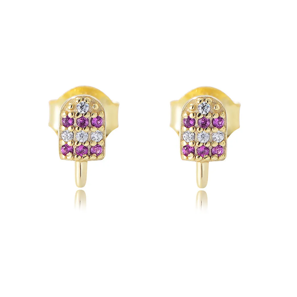 Colourful Zircon Ice-cream Silver Studs Earrings for Women