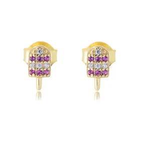 Colourful Zircon Ice-cream Silver Studs Earrings for Women