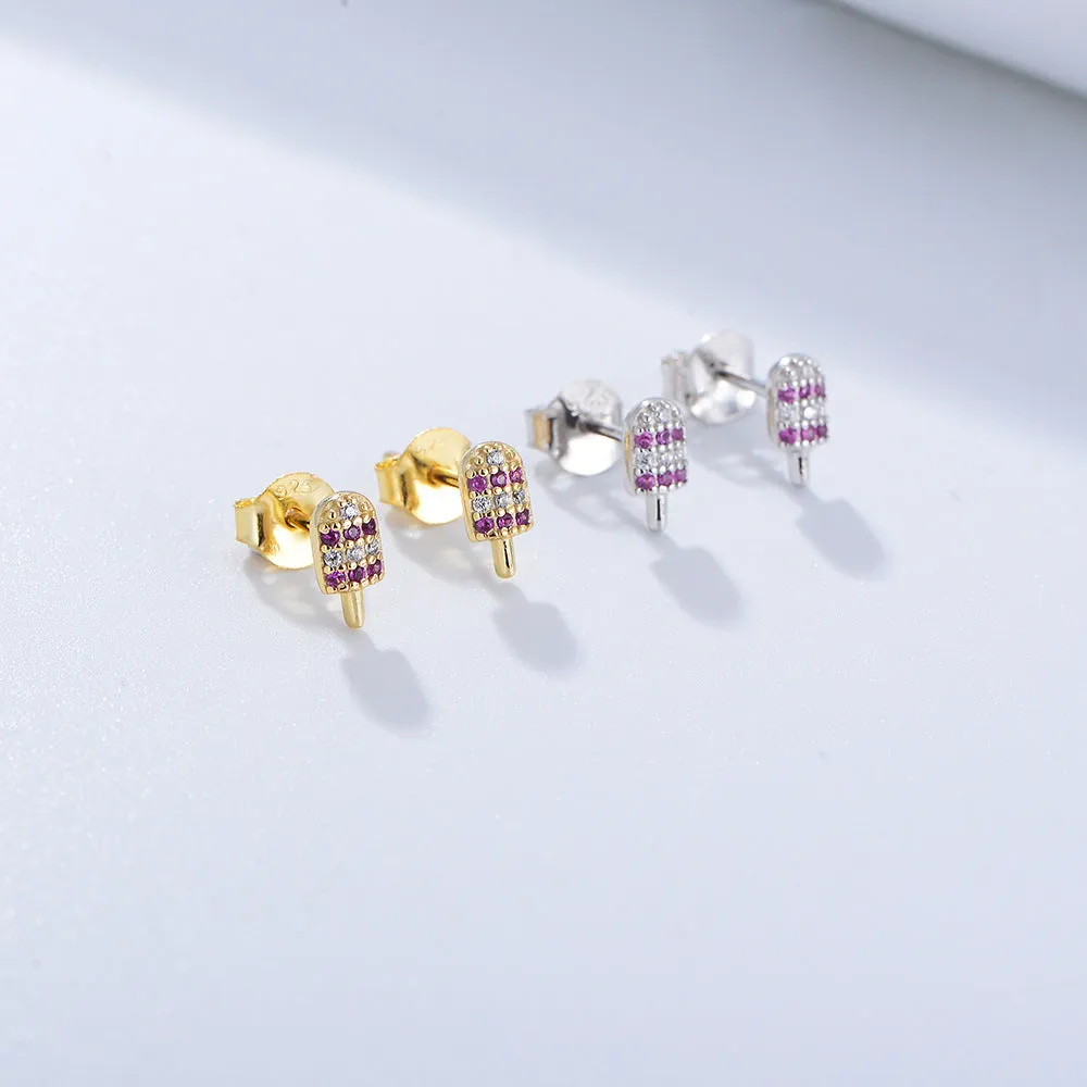 Colourful Zircon Ice-cream Silver Studs Earrings for Women